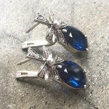 2ct Drop Earrings Oval Cut Blue Sapphire Knot Partywear 14k White Gold Finish