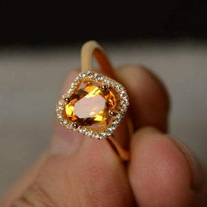 1ct Oval Cut Yellow Citrine Engagement Ring 14k YellowGold Finish Halo Solitaire