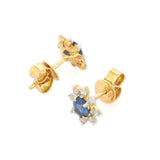 2ct Stud Earrings Oval Cut Blue Sapphire Unique Snowflake 14k Yellow Gold Finish