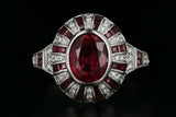 2ct Oval Cut Pink Ruby Engagement Ring Art Deco Milgrain 14k White Gold Finish