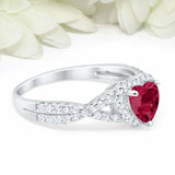 2ct Heart Cut Pink Ruby Engagement Ring Split Shank Halo 14k White Gold Finish