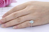 2ct Pear Blue Aquamarine Engagement Ring Diamond Halo Women 14k White Gold Over