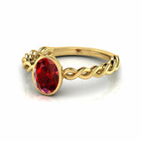 1Ct Oval Cut Red Garnet Trendy Braided Shank Solitaire Ring 14K Yellow Gold Over