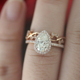 1.5ct Pear Cut VVS1 Diamond Engagement Ring 14k Rose Gold Finish Halo Bridal Set