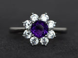 2.3ct Round Cut Purple Amethyst Engagement Ring 14k WhiteGold Finish Halo Floral