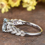 2ct Oval Cut Aquamarine Engagement Ring Diamond Leaf Accent 14k White Gold Over