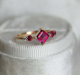 1.2ct Princess Cut Pink Ruby Engagement Ring 14k Yellow Gold Over Unique Cluster