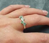 0.6ct Wedding and Round Cut Green Emerald Stackable Wave 14k White Gold Finish