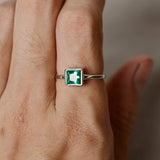 1.5ct Princess Cut Green Emerald Engagement Ring 14k White Gold Finish Solitaire