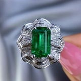 3ct Green Emerald Cocktail Art Deco Engagement Ring 14k White Gold Over Cluster