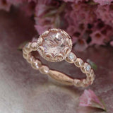 1.5ct Round Cut Peach Morganite Diamond Accents Floral Ring 14k Rose Gold Finish