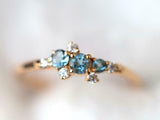 1ct Engagement Ring Round Cut Aquamarine Cluster Minimalist 14k Yellow Gold Over