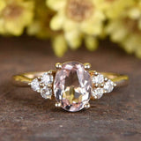 1.5ct Oval Cut Morganite Petite Round Accents Solitaire Ring 14k YellowGold Over