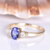 1ct Oval Cut Blue Sapphire 3 Stone Solitaire Engagement Ring 14k RoseGold Finish