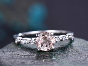 1ct Round Cut Peach Morganite Engagement Ring Diamond Accent 14k White Gold Over