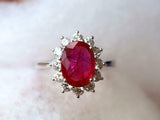 2.6ct Engagement Ring Oval Cut Pink Ruby Diamond Floral 14k White Gold Finish