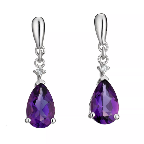 2.4Ct Pear Cut Purple Amethyst Diamond Water Drop Earrings 14K White Gold Finish