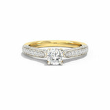 2.4ct Round Cut Diamond Solitaire with Round Accent Ring 14k Yellow Gold Finish