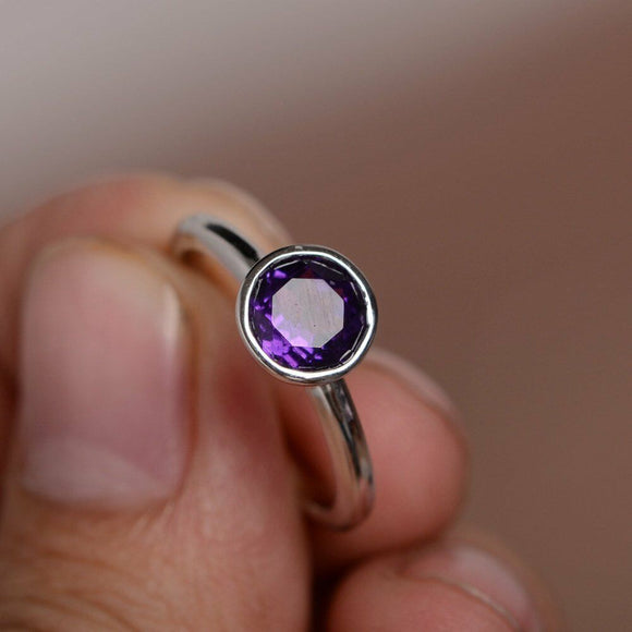 2ct Round Cut Purple Amethyst Engagement Ring 14k White Gold Finish Bezel Set