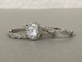 Vintage Bridal Set Engagement Ring 1.6ct Oval Cut Diamond 14k White Gold Finish