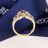 3ct Pear Cut Pink Ruby Engagement Ring 14k Yellow Gold Finish Queen Crown Bridal