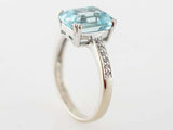 3ct Emerald Cut Blue Aquamarine Accent with Solitaire Ring 14k White Gold Finish