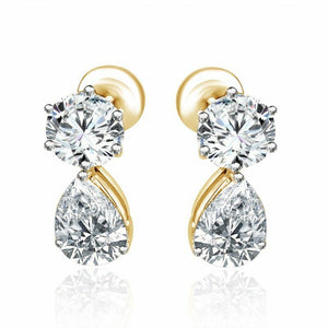 1ct Pear Cut VVS1 D Diamond Tear Stud Drop Earrings Women 14k Yellow Gold Finish