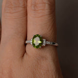 1ct Oval Cut Green Peridot Engagement Ring 14k WhiteGold Finish Accent Solitaire