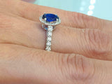 2ct Oval Cut Blue Sapphire Round Accent Diamond Halo Ring 14k White Gold Finish