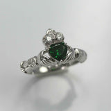 1ct Heart Cut Green Emerald Engagement Ring Diamond Claddagh 14k White Gold Over