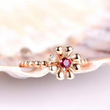 1ct Round Cut Pink Ruby Flower Design Engagement Ring 14k Rose Gold Finish