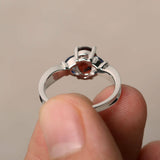 1.5ct Oval Cut Red Garnet Engagement Ring 14k White Gold Finish Leaf Solitaire