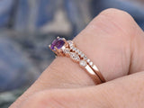 1.5Ct Round Cut Purple Amethyst Minimalist Bridal Set Ring 14K Rose Gold Finish