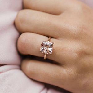 3.3ct Cushion Cut Peach Morganite Engagement Ring Solitaire 14k Rose Gold Finish