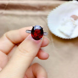 1.7ct Oval Cut Red Garnet Baguette Accent Engagement Ring 14k White Gold Finish