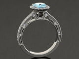 2ct Cushion Cut Blue Aquamarine Engagement Ring Halo Milgrain 14k WhiteGold Over