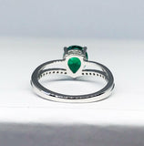 2Ct Pear Green Emerald Diamond Split Band Engagement Ring 14K White Gold Finish