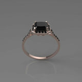 2ct Princess Cut Black Diamond Halo Ring 14k Rose Gold Finish with Round Accents