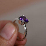 2.5ct Heart Cut Purple Amethyst Bezel Promise Engagement Ring 14k WhiteGold Over