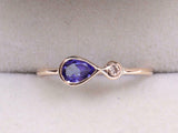 1ct Pear Cut Blue Tanzanite Two Stone Minimalist Ring 14k Yellow Gold Finish