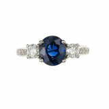 2.4ct Round Cut Blue Sapphire Engagement Ring Vintage Trilogy 14k WhiteGold Over