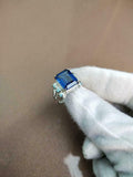 2.4ct Emerald Cut Blue Sapphire Heart Shank Solitaire Ring 14k White Gold Finish