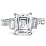 2.8ct Emerald Cut Diamond Engagement Ring Unique Trilogy 14k White Gold Finish