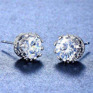 2ct Round Cut VVS1D Diamond Crown for Women Stud Earrings 14k White Gold Finish