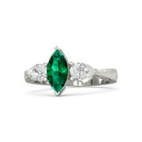 2Ct Marquise Cut Green Emerald Vintage Three Stone Ring 14K White Gold Finish