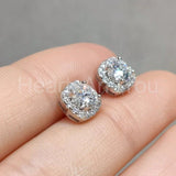 1.5ct Round Cut Moissanite Halo Stud Earrings For Women 14K White Gold Plated