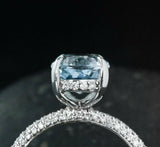 2.2ct Oval Cut Blue Aquamarine Hidden Halo Engagement Ring 14k White Gold Finish