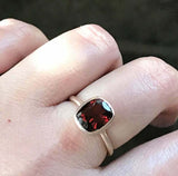 1.2ct Cushion Red Garnet Engagement Ring Bezel Set Solitaire 14k YellowGold Over