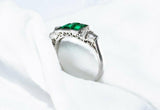 2.6ct Green Emerald Cut Engagement Ring Trilogy 14k White Gold Finish