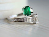 2.4ct Engagement Ring Green Emerald Cut Bypass Style 14k White Gold Finish